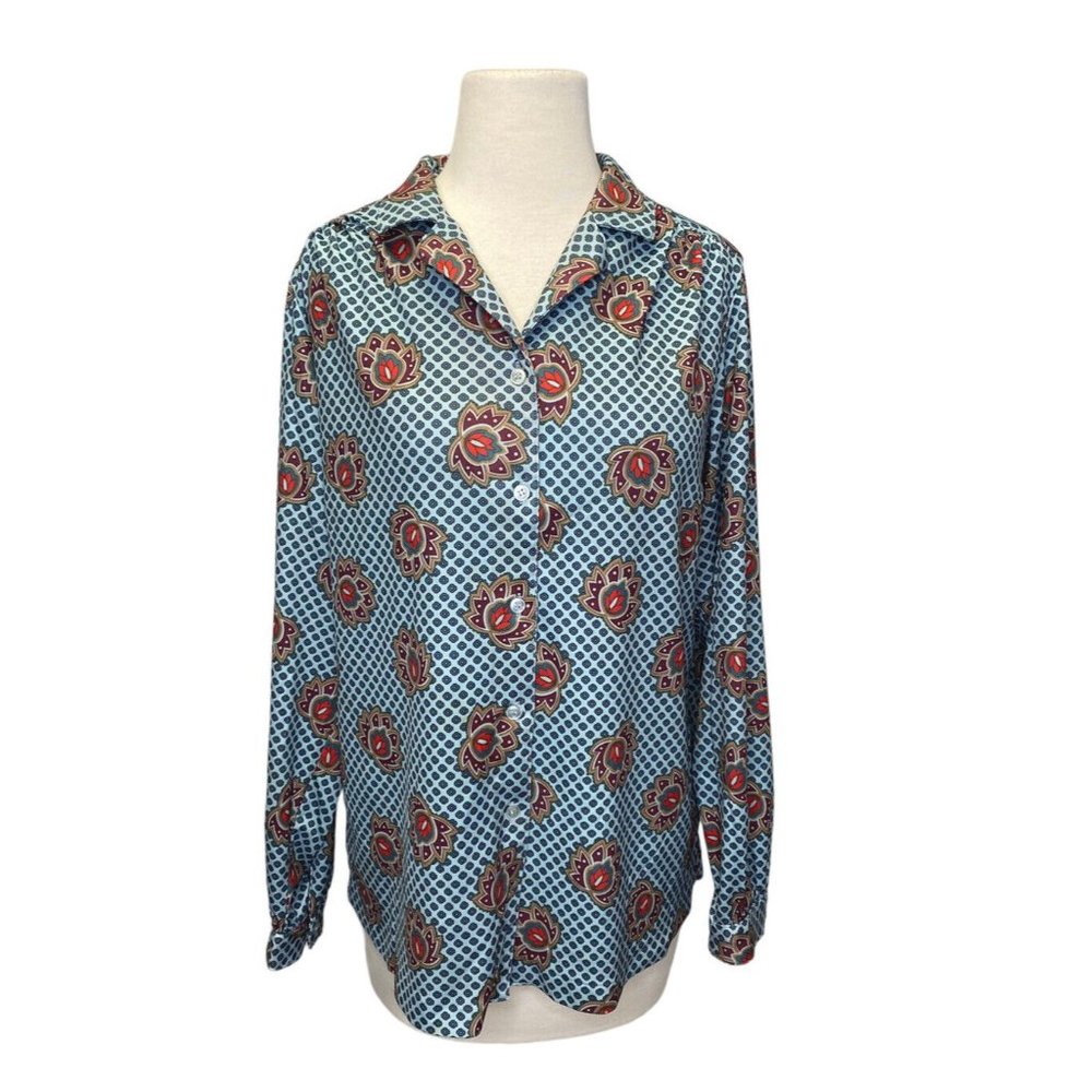 VTG 1970s Sears Disco Paisley Floral Shirt Large 20 Women Polyester Perma Prest